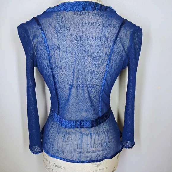 Komarov Sheer Cardigan Topper Women Small Blue Brooch Crinkle Mother Of Bride - Picture 5 of 11